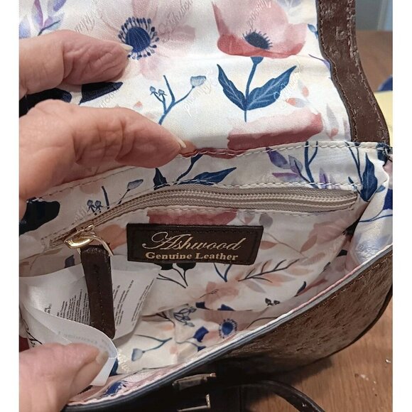 Ashwood Brown Saddle Crossbody Purse Genuine Leather Mini Purse Gold Hardware - Picture 6 of 9